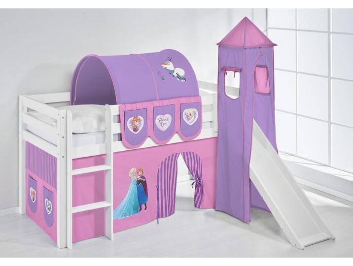 Lilokids Kinderbett Hochbett JELLE mit Vorhang & Turm Frozen Anna & Elsa Eiskönigin, rosa, rosa von OTTO