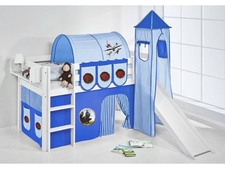 Lilokids Kinderbett Spielbett Dragons blau JELLE - mit Rutsche & Vorhang & Turm von OTTO