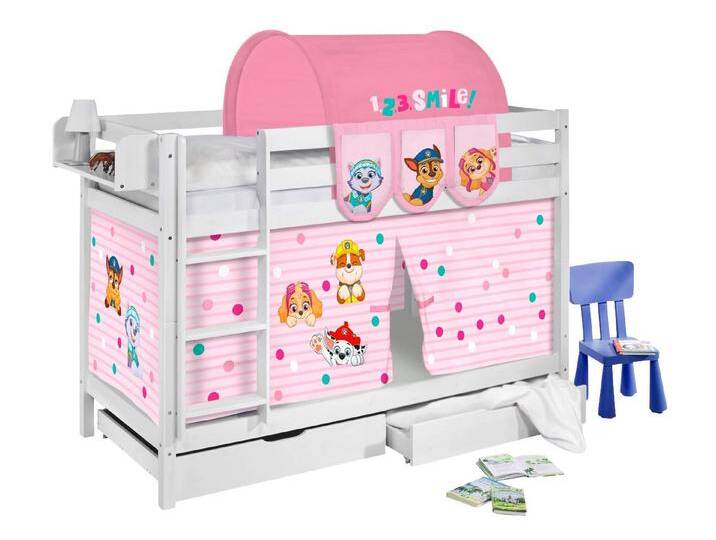 Lilokids Spielbett JELLE 200x90 cm + 2 Lattenroste & Vorhang PAW PATROL ROSA von OTTO