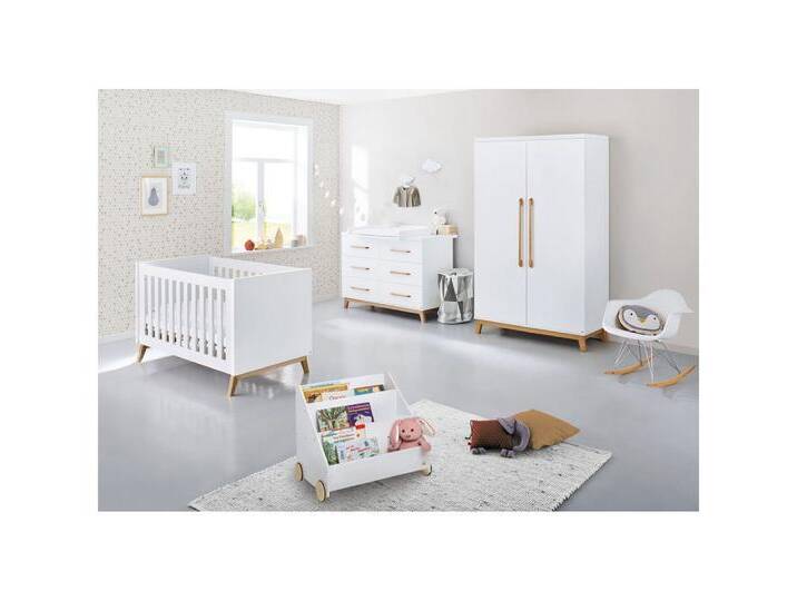 Lomadox Babyzimmer-Komplettset RIJEKA-134, (5-tlg), Kinderzimmer inkl. Matratze in weiß edelmatt mit Bücherregal, weiß von OTTO