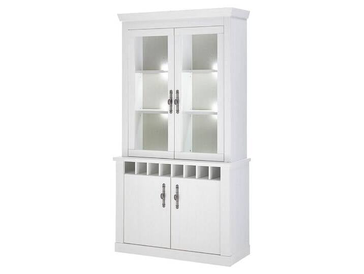 Lomadox Buffet RAPLA-61 Vitrinenschrank in Pinie weiß, 110 cm breit, mit Flaschenregal, weiß, ohne Beleuchtung von OTTO
