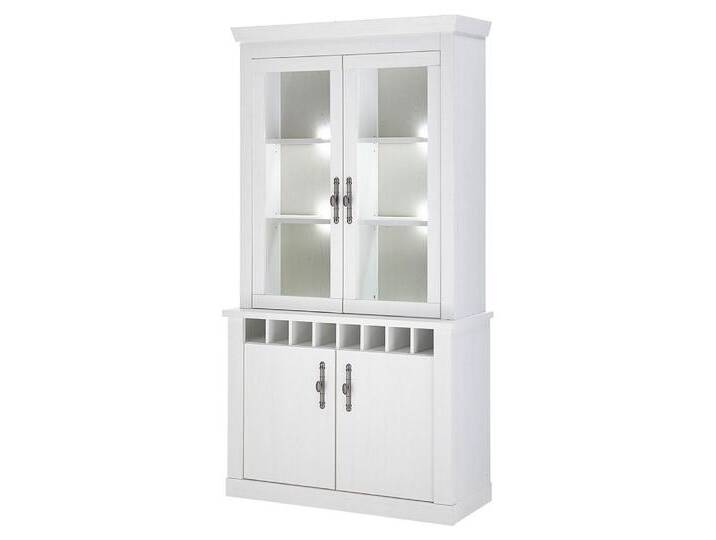 Lomadox Buffet RAPLA-61 Vitrinenschrank in Pinie weiß, 110 cm breit, mit Flaschenregal, weiß, ohne Beleuchtung von OTTO