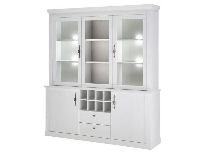 Lomadox Buffet RAPLA-61 Vitrinenschrank in Pinie weiß, 184 cm breit, mit Flaschenregal, weiß, ohne Beleuchtung von OTTO