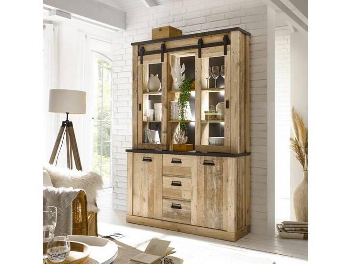 Lomadox Buffet SHELTON-61 Old Style hell Nb. mit anthrazit 133/201/38 cm, braun von OTTO