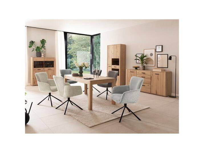 Lomadox Esszimmer-Set ANCONA-05, (Spar-Set, 4-St., Highboard Vitrine Sideboard Esstisch), Essgruppe mit ausziehbarem Tisch (160/210/260cm), Eiche teilmassiv von OTTO