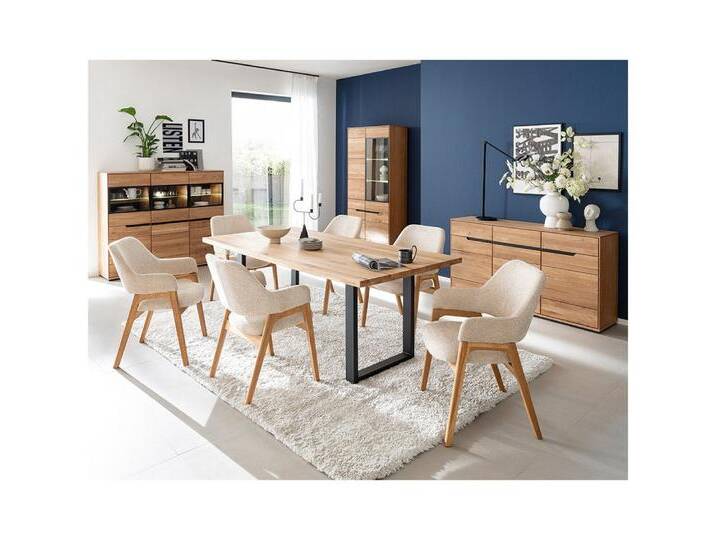 Lomadox Esszimmer-Set AVESTA-06, (Spar-Set, 4-St., Highboard Sideboard Vitrine), in Eiche teilmassiv, grifflos, LED-Beleuchtung, Esstisch 180x100 cm von OTTO