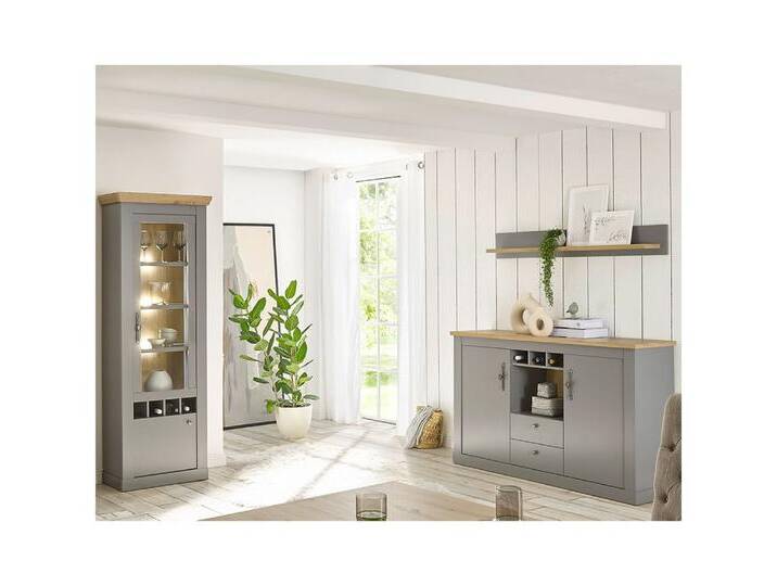 Lomadox Esszimmer-Set CHATHAM-61, (Spar-Set, 3-St), Sideboard Vitrine Wandboard Esszimmer grau Artisan Eiche Nb. Landhaus, grau von OTTO