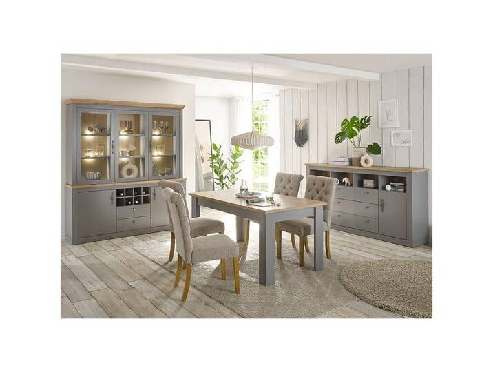 Lomadox Esszimmer-Set CHATHAM-61, (Spar-Set, 3-St), mit Buffetschrank und LED Beleuchtung in grau mit Artisan Eiche Nb., grau von OTTO