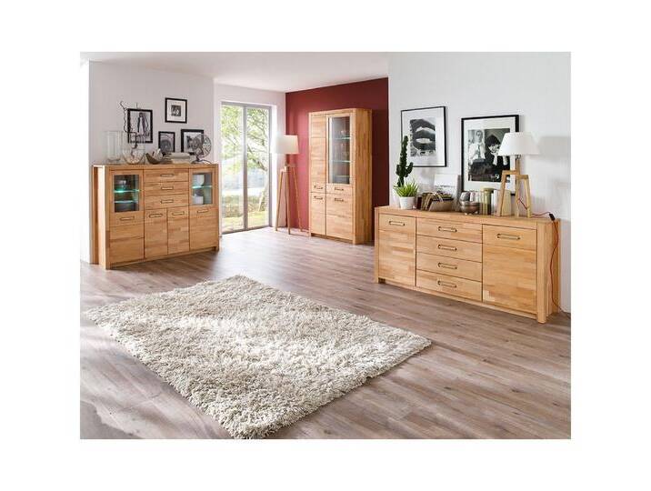 Lomadox Esszimmer-Set FOSSANO-06, (Spar-Set, 3-St., Highboard Sideboard Vitrine), in Kernbuche massiv geölt, inkl. LED-Beleuchtung, braun von OTTO