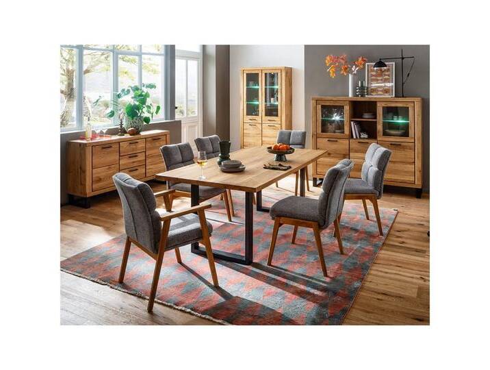 Lomadox Esszimmer-Set KUMASI-06, (Spar-Set, 4-St., Sideboard Vitrine Highboard Esstisch), mit Esstisch 180x100cm, Eiche teilmassiv von OTTO