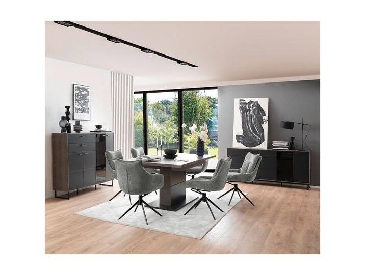 Lomadox Esszimmer-Set VARAZZE-05, (Spar-Set, 3-St., Highboard Sideboard Esszimmertisch), Softblack mit Eiche Furnier, zum Teil montiert, 3-teilig von OTTO