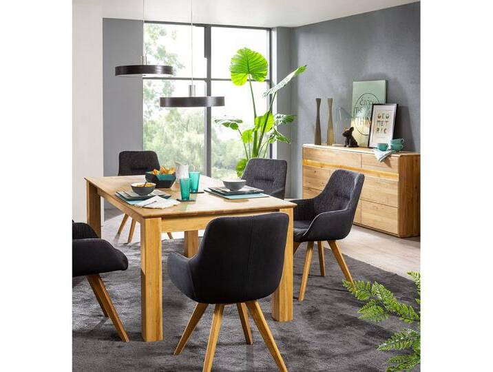 Lomadox Esszimmer-Set WELLAND-69, (Spar-Set, 2-St., Esstisch Highboard Sideboard Vitrine), in Eiche massiv geölt inkl. Beleuchtung, Esstisch 180x100 cm von OTTO