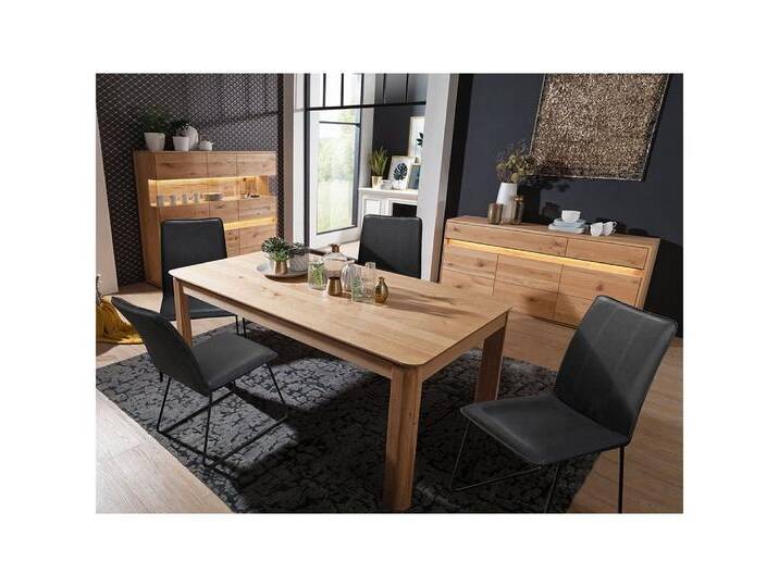Lomadox Esszimmer-Set WELLAND-69, (Spar-Set, 3-St., Esstisch Highboard Sideboard), in Eiche massiv geölt inkl. Beleuchtung, Esstisch 180x100 cm von OTTO