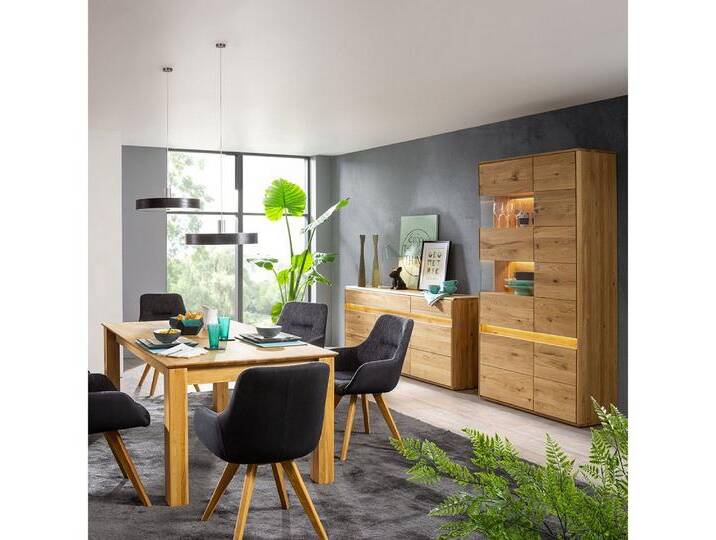 Lomadox Esszimmer-Set WELLAND-69, (Spar-Set, 3-St., Esstisch Sideboard Vitrine), in Eiche massiv geölt inkl. Beleuchtung, Esstisch 180x100 cm von OTTO