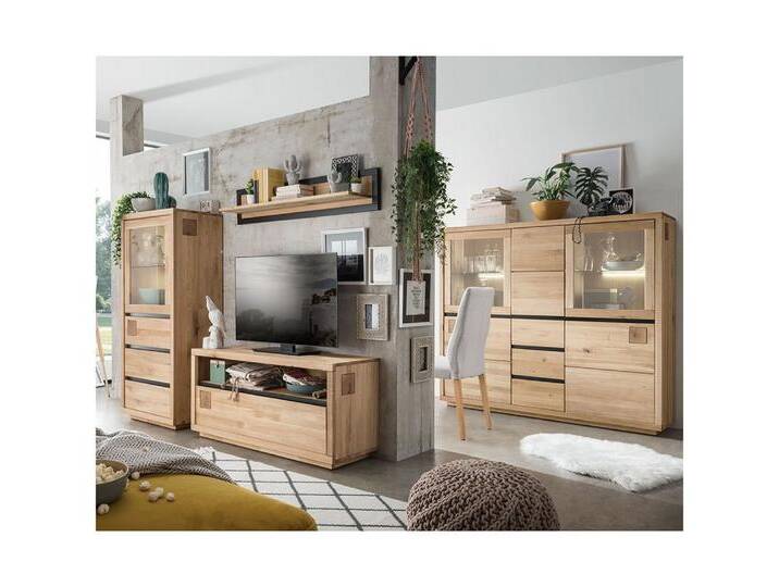 Lomadox Esszimmer-Set WINCHESTER-69, (Spar-Set, 4-St., Highboard Esstisch Sideboard), Wohnzimmermöbel Hochkommode Tisch Eiche massiv Hirnholz-Detail von OTTO