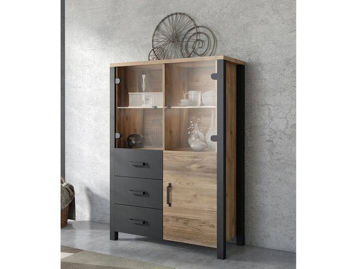 Lomadox Highboard ORADEA-83, Appenzeller Fichte Nb. mit schwarz super matt 101/146/43 cm, braun schwarz von OTTO