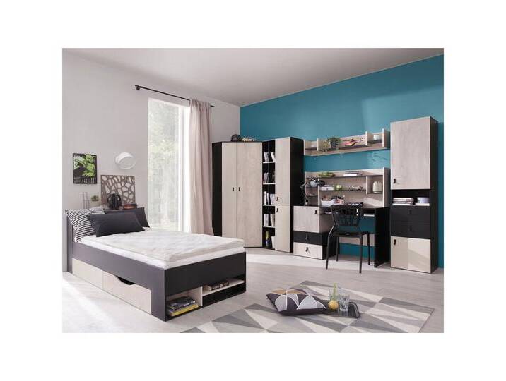 Lomadox Jugendzimmer-Set PITTSBURGH-133, (Sparset, 7-tlg), mit Schreibtisch & Eckkleiderschrank, schwarz/Eiche/beige, schwarz von OTTO