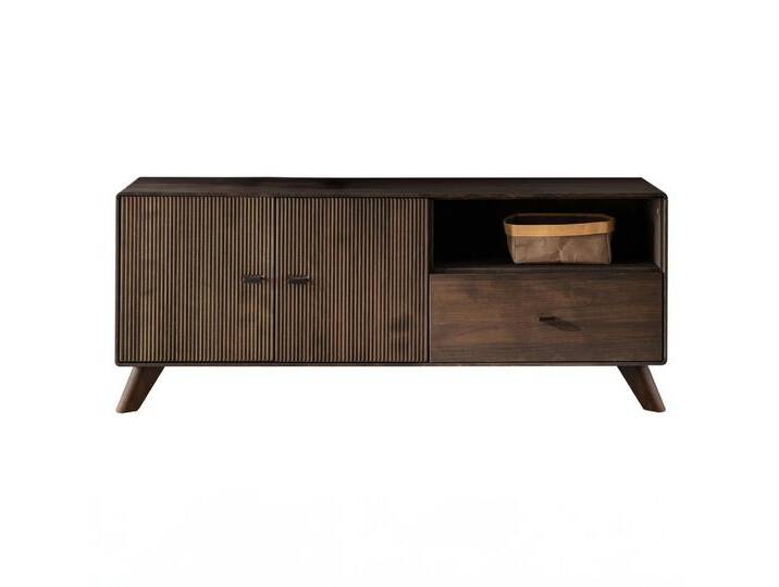 Lomadox Lowboard WOODVILLE-69, 140 cm Massivholz Retro Dunkelbraun 2 Türen 1 Schublade Softclose, braun von OTTO