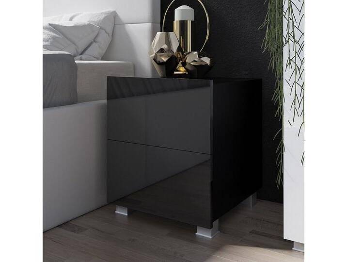 Lomadox Nachttisch CAIRNS-132, in schwarz Hochglanz, Modern, grifflos, schwarz, schwarz von OTTO