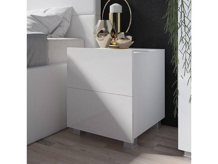 Lomadox Nachttisch CAIRNS-132, in weiß Hochglanz, Modern, grifflos, weiß, weiß von OTTO