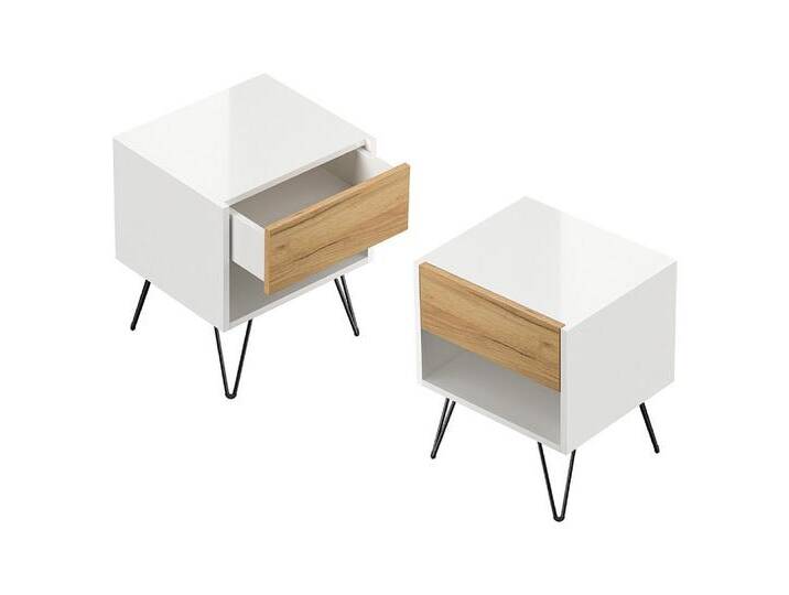 Lomadox Nachttisch INDIANAPOLIS-02, 2er Set, 41cm breit, weiß Hochglanz mit Eichee, grifflos, weiß Lomadox Nachttisch INDIANAPOLIS-02, 2er Set, 41cm breit, weiß Hochglanz mit Eichee, grifflos, weiß von OTTO