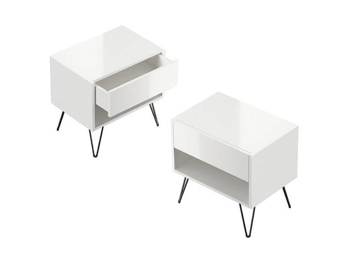 Lomadox Nachttisch INDIANAPOLIS-02, 2er Set, 51cm breit, weiß Hochglanz, grifflos, weiß von OTTO