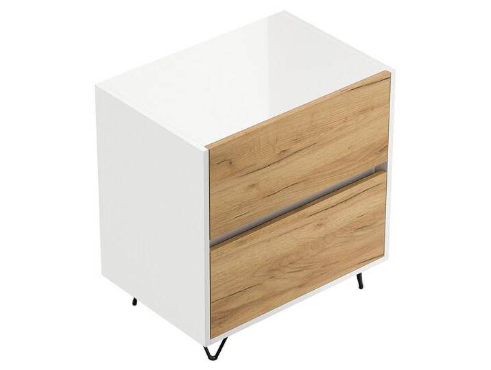 Lomadox Nachttisch INDIANAPOLIS-02, 61cm breit, weiß Hochglanz mit Eichee, grifflos, weiß von OTTO