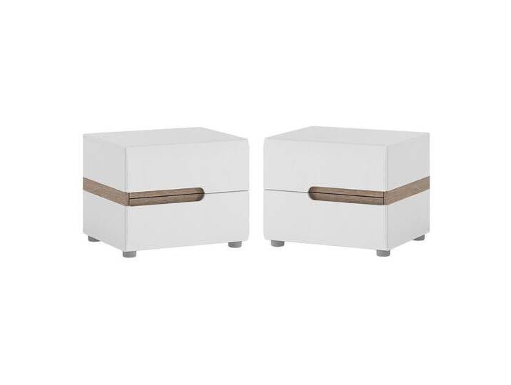 Lomadox Nachttisch LEGNICA-129, in weiß Hochglanz mit Trüffel Eiche Nb. je 50/40,5/42 cm, weiß von OTTO