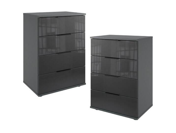 Lomadox Nachttisch STRATFORD-43, 2er Set Nachtschränke, graphit mit schwarzem Glas, ca. 52/74/38 cm, grau von OTTO