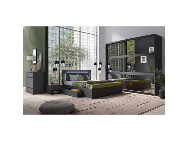 Lomadox Schlafzimmer-Set FAIDO-166, (Spar-Set, 5-tlg., Kommode Nachttische Bett Schwebetürenschrank), graphit, Kopfteil mit LED-Beleuchtung von OTTO