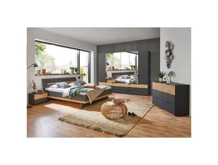 Lomadox Schlafzimmer-Set GRANADA-43, (Spar-Set, 5-tlg), in graphit, 180cm Bett, 6-trg. Kleiderschrank, 2 Nachttische, Kommode, grau von OTTO