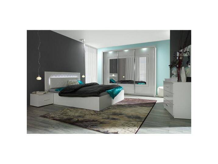 Lomadox Schlafzimmer-Set PALINURO-166, (Spar-Set, 5-tlg., Bett Nachttische Schwebetürenschrank Kommode), weiß Hochglanz, Liegefläche 160x200cm von OTTO