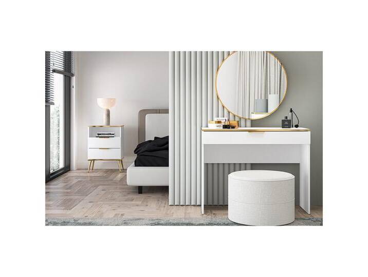 Lomadox Schlafzimmer-Set VLORA-131, (Spar-Set, 2-tlg., Nachttisch Schminktisch), Nachttisch Schminktisch, weiß mit goldfarbigen Griffen modern, weiß von OTTO