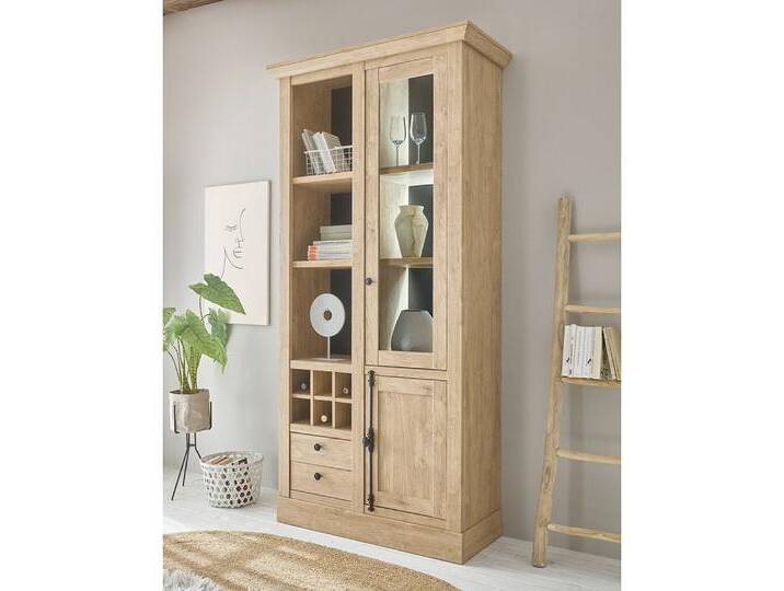 Lomadox Vitrine COLBY-61 in Eiche mit Beleuchtung, Landhausstil mit schwarzen Griffen, braun von OTTO
