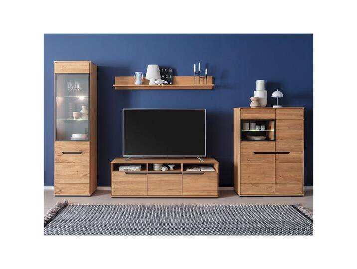 Lomadox Wohnwand AVESTA-06, (4-St., Highboard Lowboard Vitrine Wandregal), in Eiche teilmassiv, grifflos, inkl. LED-Beleuchtung, braun von OTTO