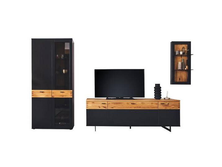 Lomadox Wohnwand CHAPLEAU-05, (Mega-Spar-Set), Schrankwand, Anbauwand, Wildeiche massiv, schwarzgrau, grau schwarz von OTTO