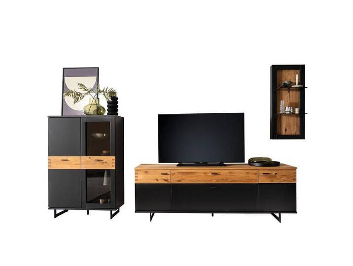 Lomadox Wohnwand CHAPLEAU-05, (Mega-Spar-Set), Schrankwand, Anbauwand, Wildeiche massiv, schwarzgrau, grau schwarz von OTTO