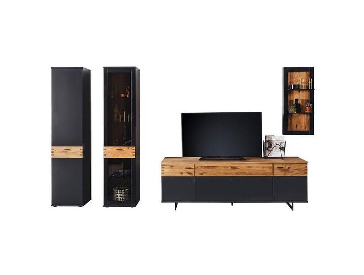 Lomadox Wohnwand CHAPLEAU-05, (Mega-Spar-Set), Schrankwand, Anbauwand, Wildeiche massiv, schwarzgrau, grau schwarz von OTTO