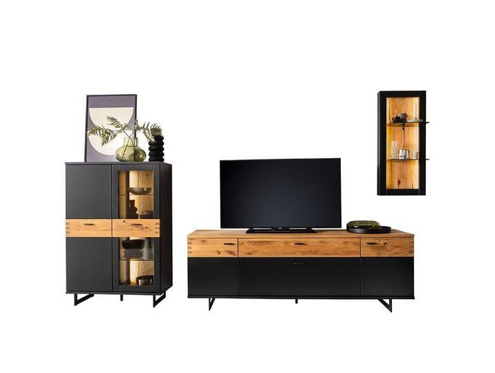 Lomadox Wohnwand CHAPLEAU-05, (Mega-Spar-Set, 3-St), Schrankwand, Anbauwand, Wildeiche massiv, schwarzgrau, grau schwarz von OTTO