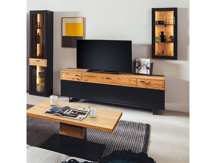 Lomadox Wohnwand CHAPLEAU-05, (Mega-Spar-Set, 4-St), Wohnzimmermöbel Set, Wildeiche massiv, schwarzgrau, LED Beleuchtung, grau schwarz von OTTO