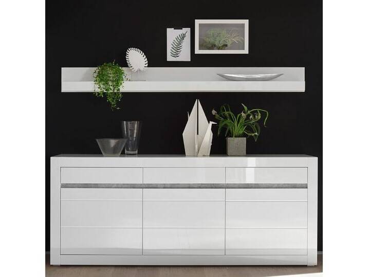 Lomadox Wohnwand COGO-61, (Spar-Set, 2-St), in Hochglanz weiß mit Griffmulden in Betonoptik 217x165x42cm, weiß von OTTO