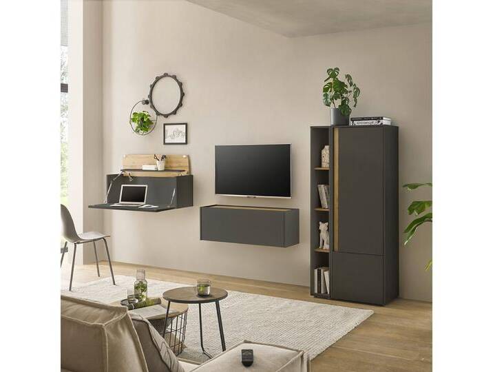 Lomadox Wohnwand CRISP-61, (4-St), mit Homeoffice-Lösung, anthrazit mit Eiche, grau von OTTO