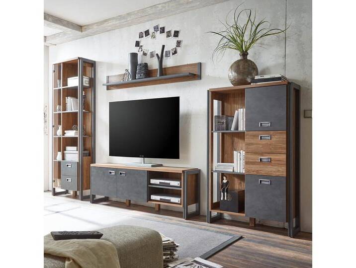 Lomadox Wohnwand DALLAS-61, Stirling Oak Nb. 340x202x35-39 cm, braun grau von OTTO