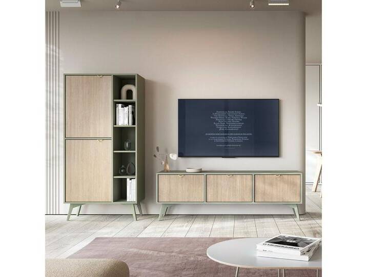 Lomadox Wohnwand FAREHAM-160, (2-St), eukalyptusfarben, Front mit Fischgrätenmuster, grün von OTTO