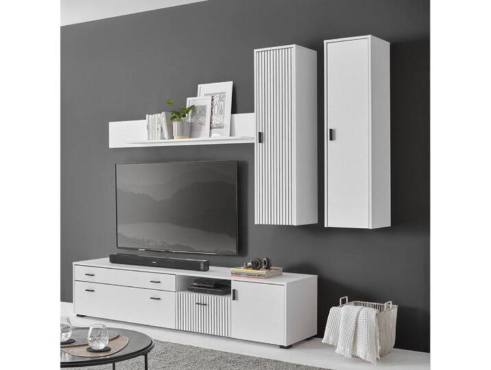 Lomadox Wohnwand HUNTER-61, (4-St), weiß matt schwarz Rillen TV-Wand Lowboard Wandregal Hängeschränke, weiß von OTTO