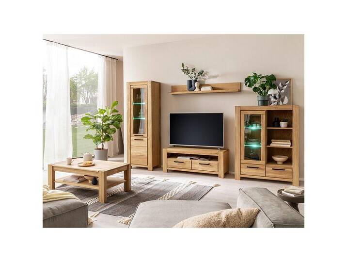 Lomadox Wohnwand SELISTE-06, (5-St., Vitrine Wandboard Lowboard Highboard Couchtisch), Eiche teilmassiv geölt, Massivholz/Echtholz von OTTO