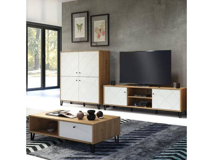 Lomadox Wohnwand TORINO-19, (3-St), Artisan Eiche Nb. mit weiß matt 321/136/40 cm, weiß von OTTO