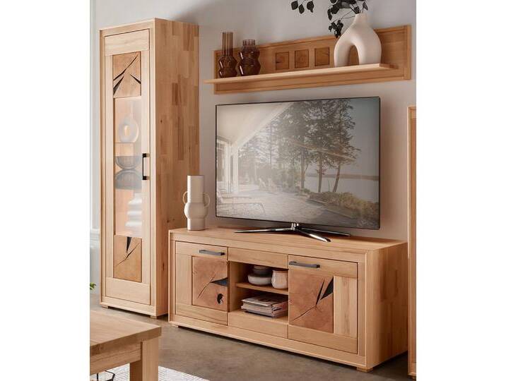 Lomadox Wohnwand WINNIPEG-69, (3-St., Vitrine Wandboard Lowboard Beleuchtung), in Kernbuche massiv geölt mit Hirnholz-Details, inkl. LED-Beleuchtung von OTTO