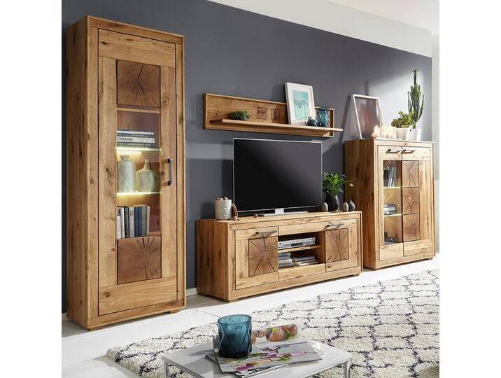 Lomadox Wohnwand WINNIPEG-69, (4-St., Highboard Wandboard Lowboard Vitrine), in Wildeiche massiv geölt mit Hirnholz-Element, braun, ohne Beleuchtung von OTTO