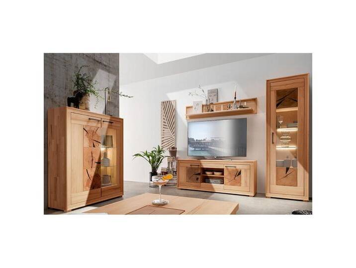 Lomadox Wohnwand WINNIPEG-69, (4-St., Highboard Wandboard Lowboard Vitrine Beleuchtung), in Kernbuche massiv geölt mit Hirnholz-Details, inkl. LED-Beleuchtung von OTTO